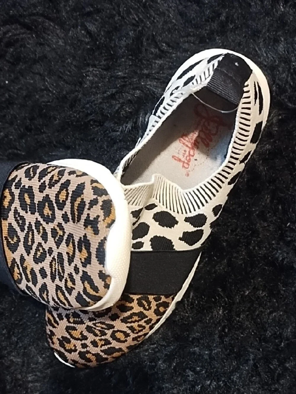 Jellypop Slip-On Mixed Animal Print Sneakers - Black, White & Brown VGC Size 8.5